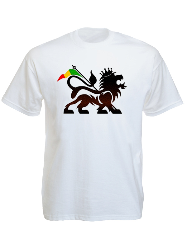 Tee-Shirt Lion Of Judah Rasta Flag White Tee-Shirt RASTA - Black-White ...